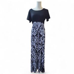 Maxi Dress Black/White Paisley Print Womens Size Large